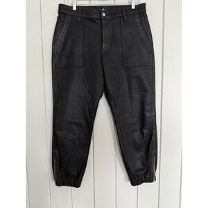 7 For All Mankind Darted Boyfriend Coated Jogger Pants 32 High Waisted Black